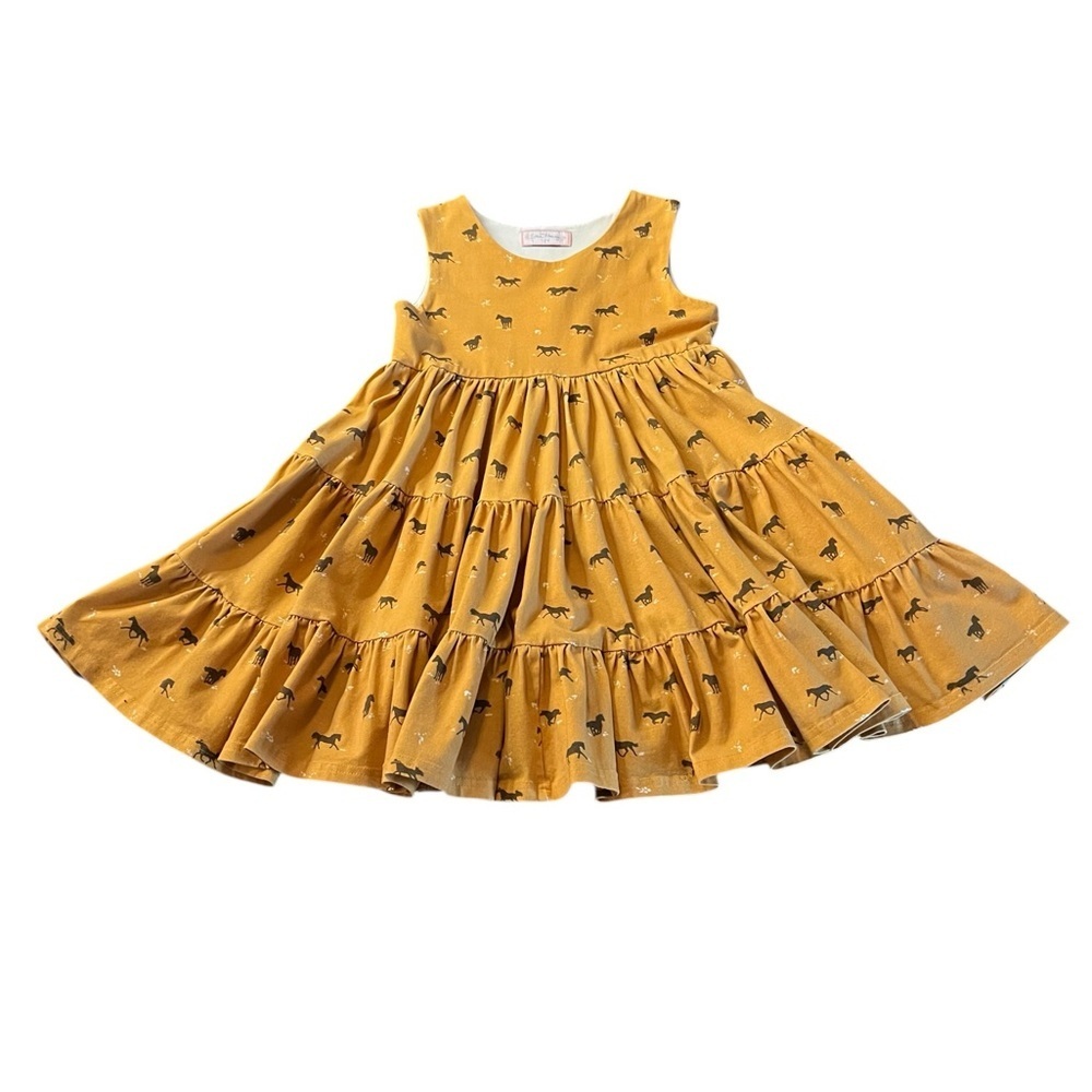 SweetHoney Dark Yellow Tan Horse Print Kids Dress Size 10Y